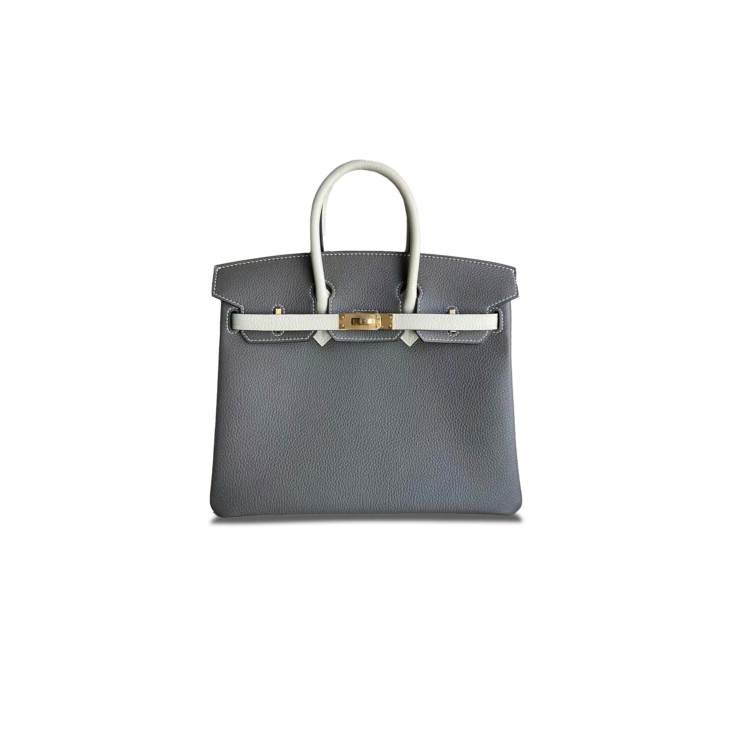 HERMES MASTER BIRKIN 30 EPSOM LEATHER ASPHALT GRAY AND CREAM WHITE GOLD BUCKLE H041344CC (30*23*15cm)